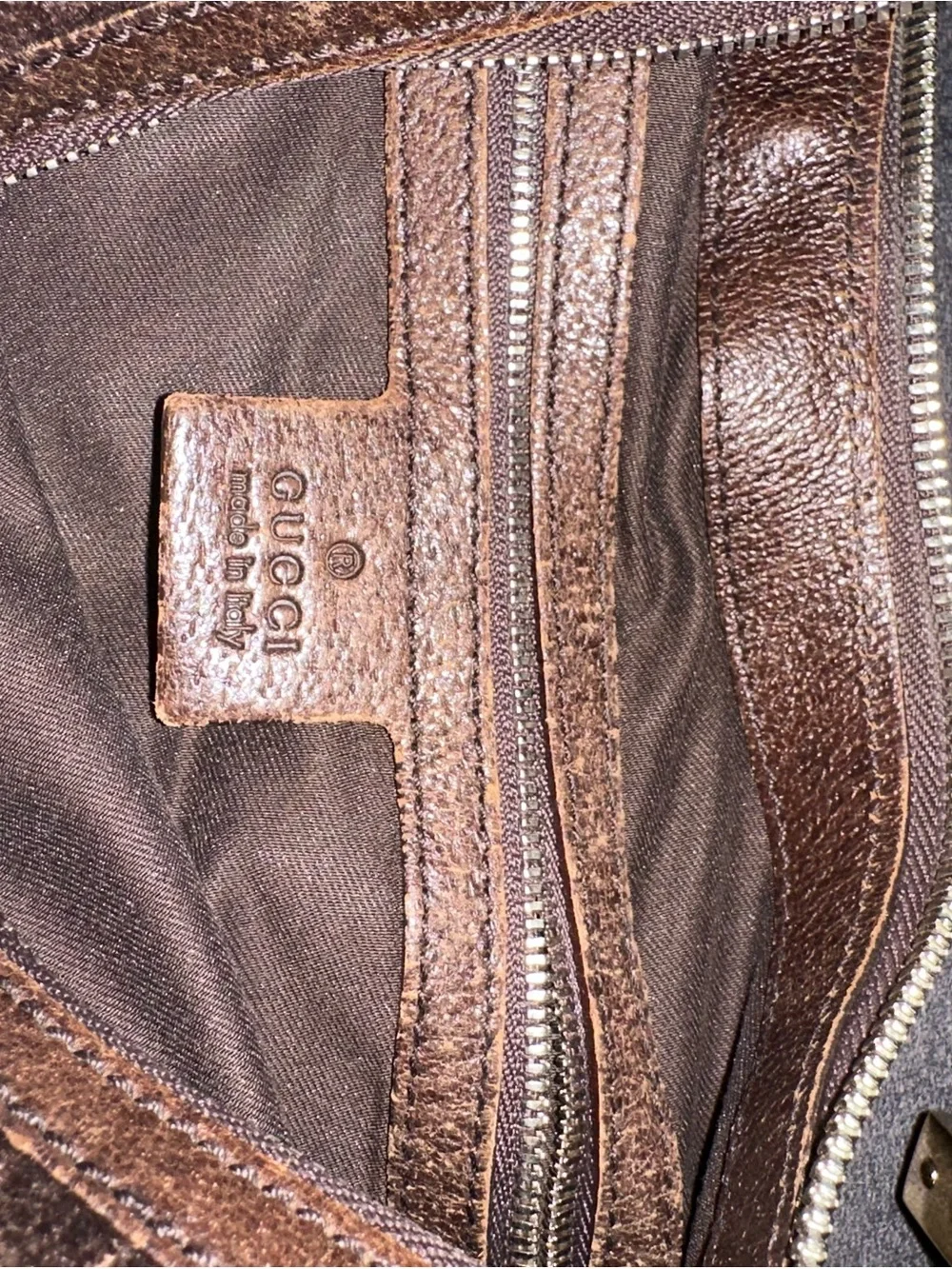 Gucci Brown Velvet Hobo with Blue and Gold Center Stripes